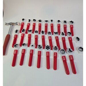 Sizzix PaddlePunch Die Cut Tool Set with Hammer and Various Shapes Red White